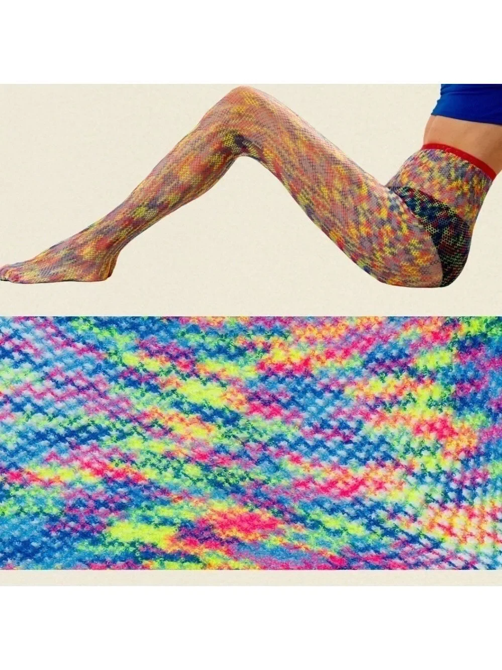 NWT Multicolor Neon Mesh Fishnet-Style Tights Pantyhose Hosiery Stockings-S/M
